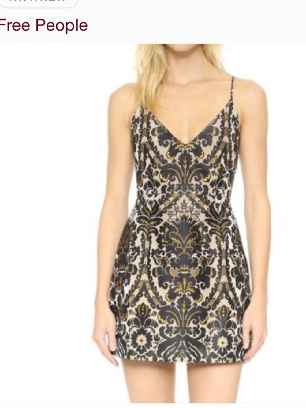 Free People Queen of Hearts Black and Gold Spaghetti Strap Mini Dress